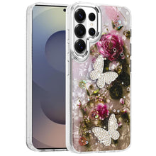 For Samsung S26 Ultra Case Epoxy Glitter 3D Beaded Butterflies + Tempered Glass