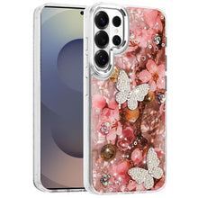 For Samsung S26 Ultra Case Epoxy Glitter 3D Beaded Butterflies + Tempered Glass