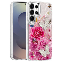 For Samsung S26 Ultra Case Epoxy Glitter 3D Beaded Butterflies + Tempered Glass