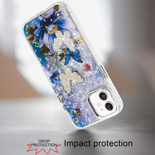For iPhone 11 6.1 in. Case Epoxy Glitter 3D Beaded Butterflies + Tempered Glass
