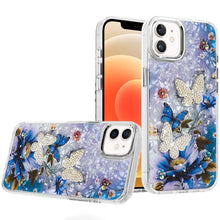 For iPhone 12, 12 Pro Case Epoxy Glitter 3D Beaded Butterflies + Tempered Glass