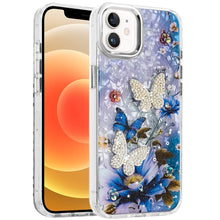 For iPhone 12, 12 Pro Case Epoxy Glitter 3D Beaded Butterflies + Tempered Glass