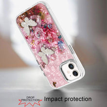 For iPhone 12, 12 Pro Case Epoxy Glitter 3D Beaded Butterflies + Tempered Glass