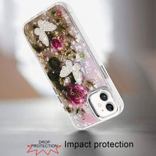 For iPhone 12, 12 Pro Case Epoxy Glitter 3D Beaded Butterflies + Tempered Glass