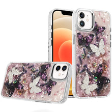 For iPhone 12, 12 Pro Case Epoxy Glitter 3D Beaded Butterflies + Tempered Glass