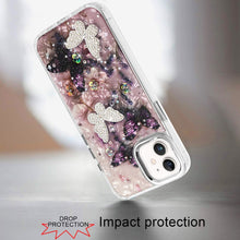 For iPhone 12, 12 Pro Case Epoxy Glitter 3D Beaded Butterflies + Tempered Glass