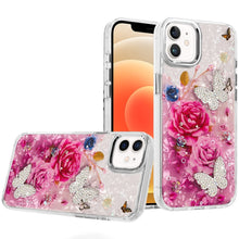 For iPhone 12, 12 Pro Case Epoxy Glitter 3D Beaded Butterflies + Tempered Glass