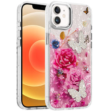 For iPhone 12, 12 Pro Case Epoxy Glitter 3D Beaded Butterflies + Tempered Glass