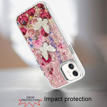 For iPhone 12, 12 Pro Case Epoxy Glitter 3D Beaded Butterflies + Tempered Glass