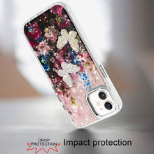 For iPhone 12, 12 Pro Case Epoxy Glitter 3D Beaded Butterflies + Tempered Glass