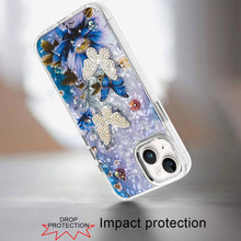 For iPhone 15 Case Epoxy Glitter with 3D Beaded Butterflies + 2 Tempered Glass