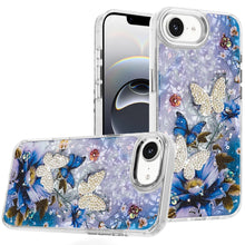 For iPhone 16e Case Epoxy Glitter with 3D Beaded Butterflies + Tempered Glass