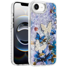 For iPhone 16e Case Epoxy Glitter with 3D Beaded Butterflies + Tempered Glass