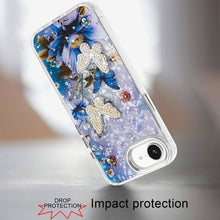 For iPhone 16e Case Epoxy Glitter with 3D Beaded Butterflies + Tempered Glass