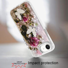 For iPhone 16e Case Epoxy Glitter with 3D Beaded Butterflies + Tempered Glass