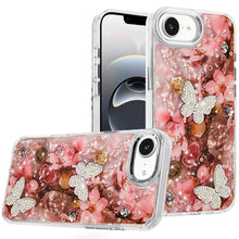 For iPhone 16e Case Epoxy Glitter with 3D Beaded Butterflies + Tempered Glass