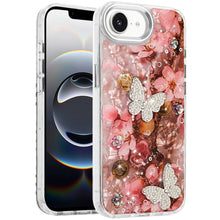 For iPhone 16e Case Epoxy Glitter with 3D Beaded Butterflies + Tempered Glass