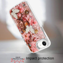 For iPhone 16e Case Epoxy Glitter with 3D Beaded Butterflies + Tempered Glass
