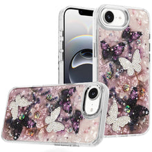 For iPhone 16e Case Epoxy Glitter with 3D Beaded Butterflies + Tempered Glass