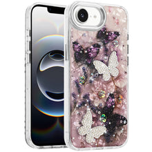 For iPhone 16e Case Epoxy Glitter with 3D Beaded Butterflies + Tempered Glass