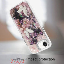 For iPhone 16e Case Epoxy Glitter with 3D Beaded Butterflies + Tempered Glass