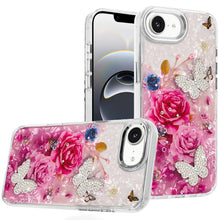 For iPhone 16e Case Epoxy Glitter with 3D Beaded Butterflies + Tempered Glass