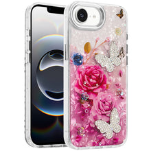 For iPhone 16e Case Epoxy Glitter with 3D Beaded Butterflies + Tempered Glass
