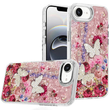 For iPhone 16e Case Epoxy Glitter with 3D Beaded Butterflies + Tempered Glass