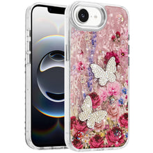 For iPhone 16e Case Epoxy Glitter with 3D Beaded Butterflies + Tempered Glass