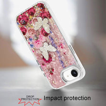 For iPhone 16e Case Epoxy Glitter with 3D Beaded Butterflies + Tempered Glass