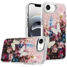 For iPhone 16e Case Epoxy Glitter with 3D Beaded Butterflies + Tempered Glass