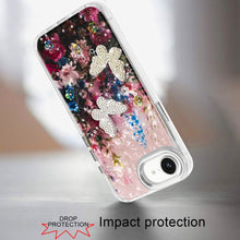 For iPhone 16e Case Epoxy Glitter with 3D Beaded Butterflies + Tempered Glass