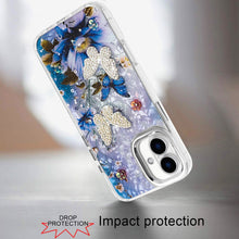 For iPhone 17 Case Epoxy Glitter with 3D Beaded Butterflies + Tempered Glass