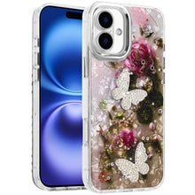 For iPhone 17 Case Epoxy Glitter with 3D Beaded Butterflies + Tempered Glass