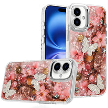 For iPhone 17 Case Epoxy Glitter with 3D Beaded Butterflies + Tempered Glass