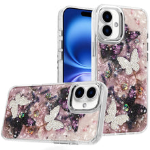 For iPhone 17 Case Epoxy Glitter with 3D Beaded Butterflies + Tempered Glass