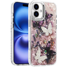 For iPhone 17 Case Epoxy Glitter with 3D Beaded Butterflies + Tempered Glass