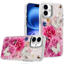 For iPhone 17 Case Epoxy Glitter with 3D Beaded Butterflies + Tempered Glass