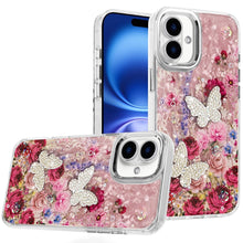 For iPhone 17 Case Epoxy Glitter with 3D Beaded Butterflies + Tempered Glass