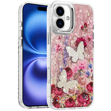 For iPhone 17 Case Epoxy Glitter with 3D Beaded Butterflies + Tempered Glass