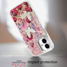 For iPhone 17 Case Epoxy Glitter with 3D Beaded Butterflies + Tempered Glass