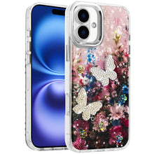 For iPhone 17 Case Epoxy Glitter with 3D Beaded Butterflies + Tempered Glass