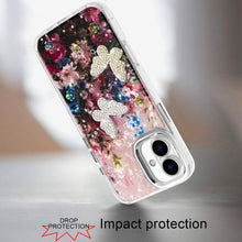 For iPhone 17 Case Epoxy Glitter with 3D Beaded Butterflies + Tempered Glass
