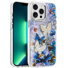For iPhone 13 Pro Max Case Epoxy Glitter with 3D Beaded Butterflies Floral Cover
