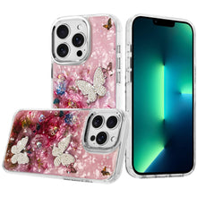 For iPhone 13 Pro Max Case Epoxy Glitter with 3D Beaded Butterflies Floral Cover