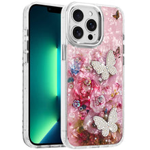 For iPhone 13 Pro Max Case Epoxy Glitter with 3D Beaded Butterflies Floral Cover