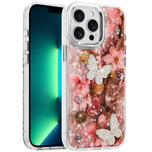 For iPhone 13 Pro Max Case Epoxy Glitter with 3D Beaded Butterflies Floral Cover
