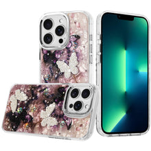 For iPhone 13 Pro Max Case Epoxy Glitter with 3D Beaded Butterflies Floral Cover