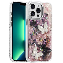 For iPhone 13 Pro Max Case Epoxy Glitter with 3D Beaded Butterflies Floral Cover