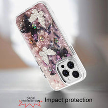 For iPhone 13 Pro Max Case Epoxy Glitter with 3D Beaded Butterflies Floral Cover